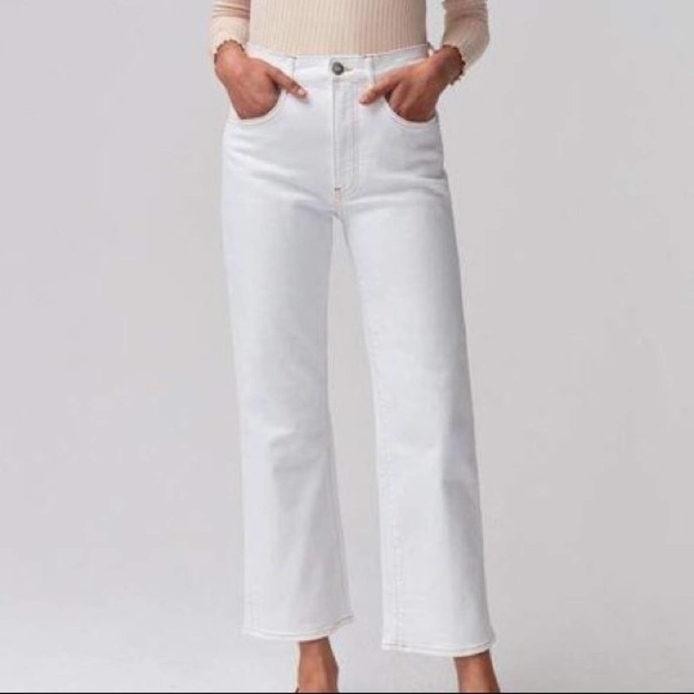 3x1 WINTER WHITE Joni High-Rise Wide Leg Straight Ankle Jeans size 28
